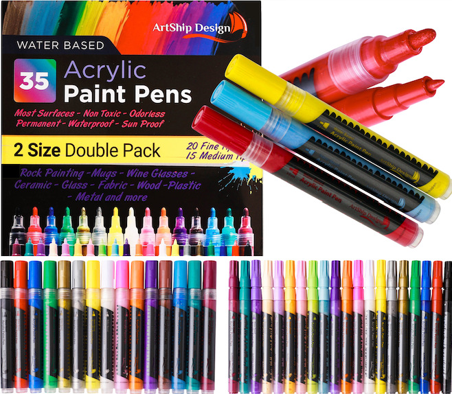 20 Brush Tip Acrylic Paint Pens, Classic and Metallic Color Combination  Double Pack, Flexible Tip Brush Paint Markers & Lettering Pens - ArtShip  Design 