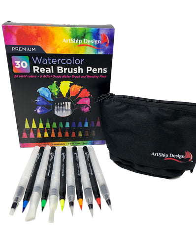 30 Watercolor Brush Pens Combo Pack, 28 Colors 2 Water Brushes by ArtShip  Design