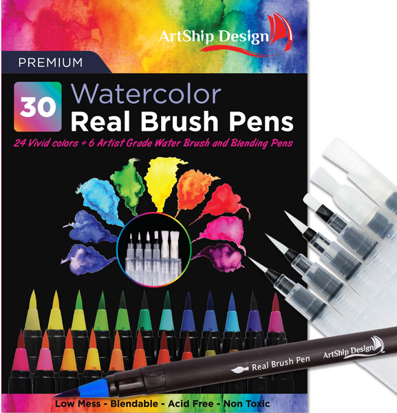 30 Watercolor Real Brush Pens – ArtShip Design