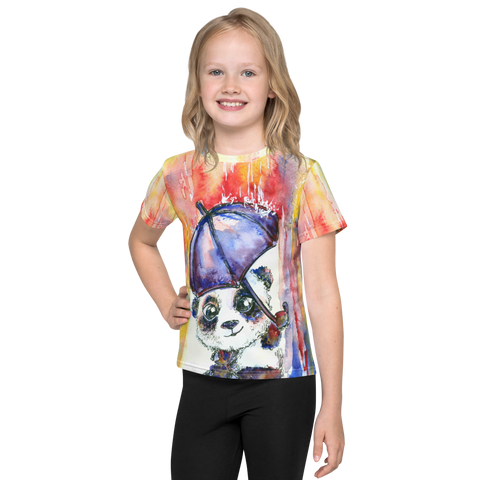 Smiling Panda in the Rain Kids Crew Neck T-Shirt Made in the USA