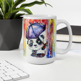 Smiling Panda in the Rain White Glossy Mug by ArtShip Design